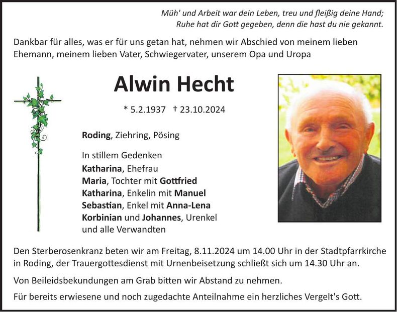 Traueranzeige Alwin Hecht