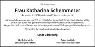 Traueranzeige Katharina Schemmerer