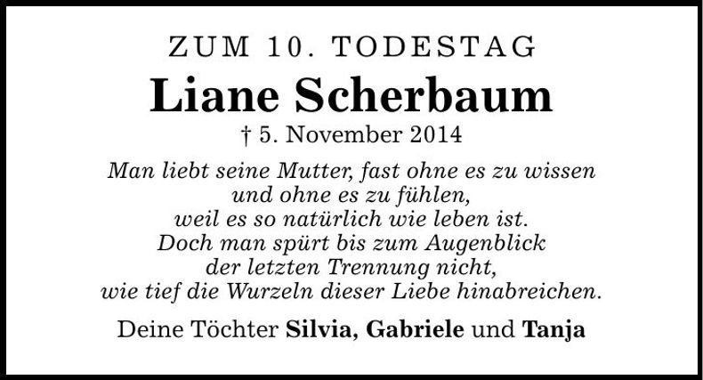 Traueranzeige Liane Scherbaum