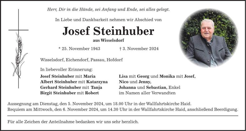 Traueranzeige Josef Steinhuber