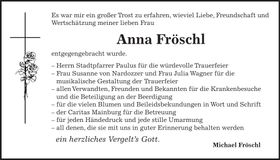 Traueranzeige Anna Fröschl