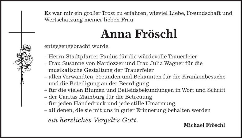 Traueranzeige Anna Fröschl