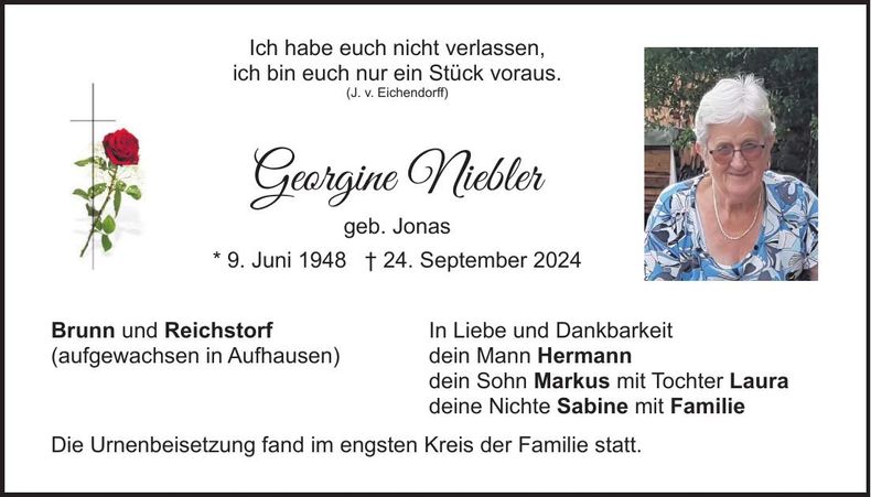 Traueranzeige Georgine Niebler