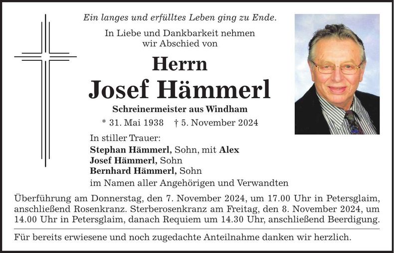 Traueranzeige Josef Hämmerl