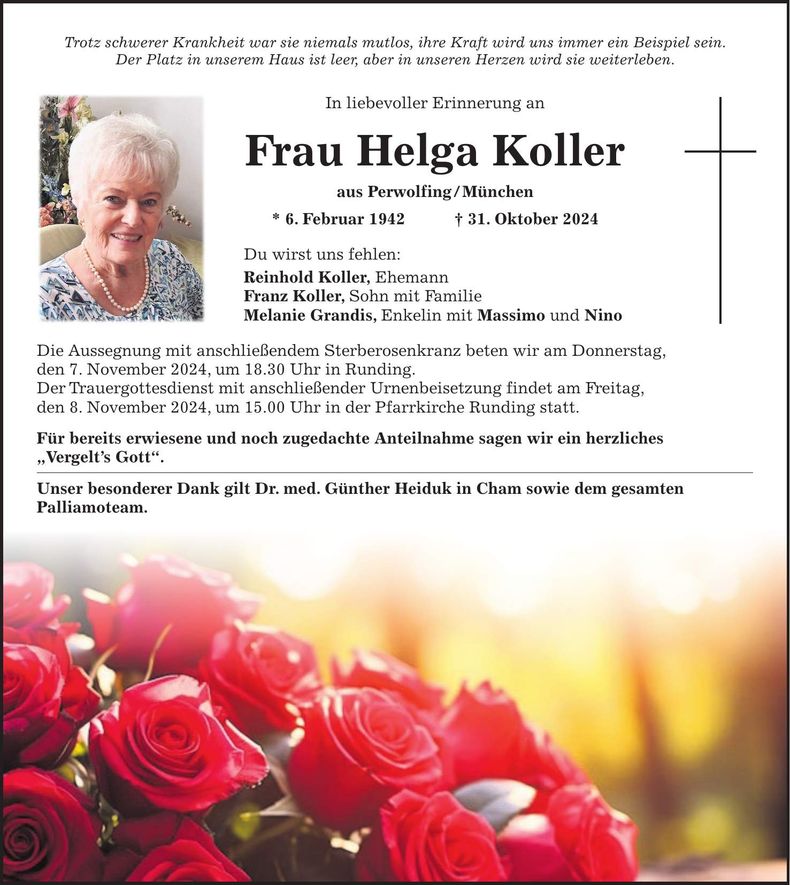 Traueranzeige Helga Koller