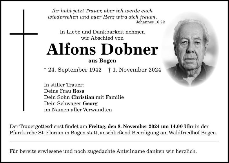 Traueranzeige Alfons Dobner