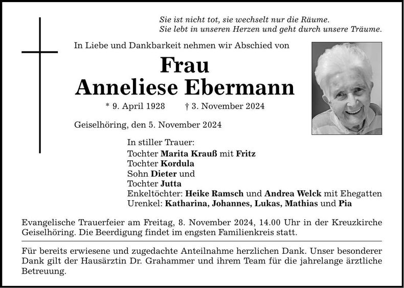 Traueranzeige Anneliese Ebermann