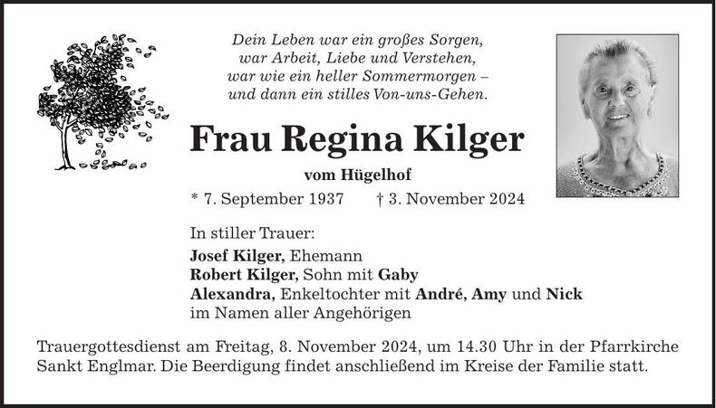 Traueranzeige Regina Kilger