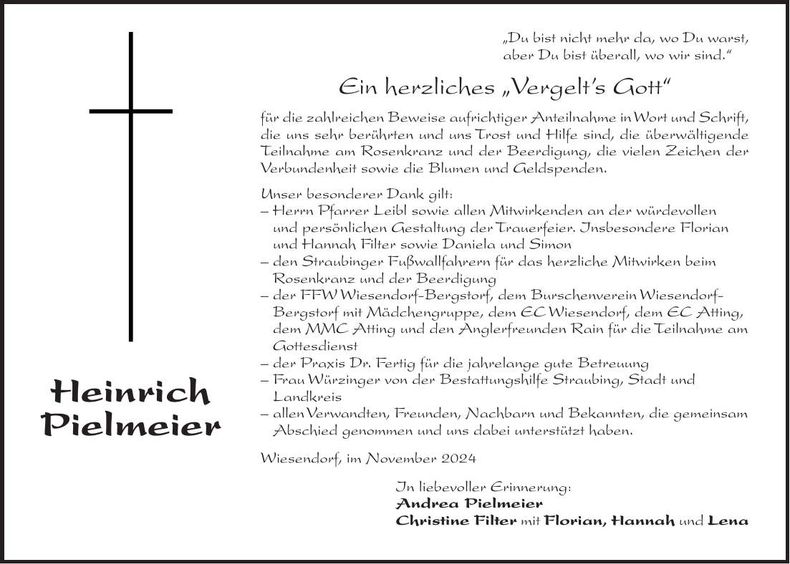 Traueranzeige Heinrich Pielmeier