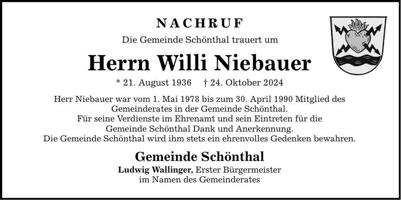 Traueranzeige Willi Niebauer