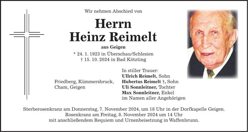 Traueranzeige Heinz Reimelt