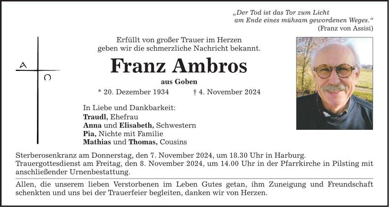 Traueranzeige Franz Ambros