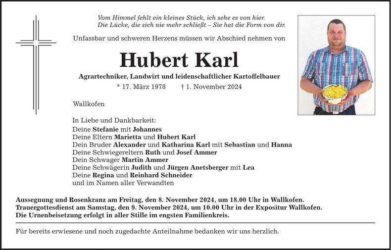 Traueranzeige Hubert Karl