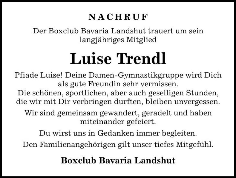 Traueranzeige Luise Trendl
