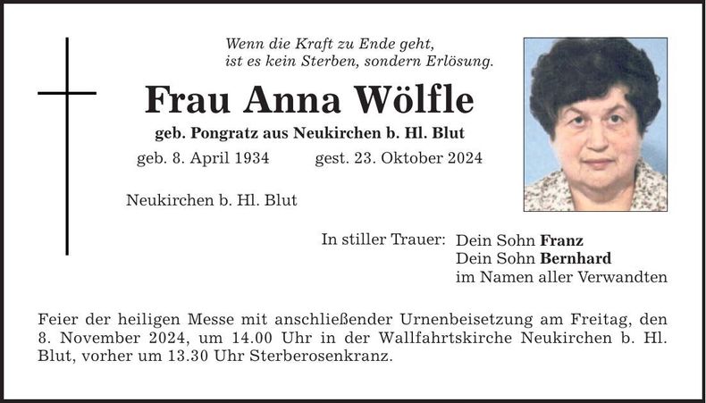 Traueranzeige Anna Wölfle