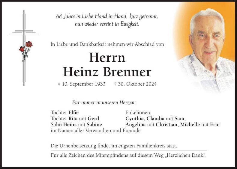 Traueranzeige Heinz Brenner