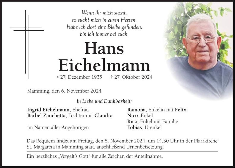 Traueranzeige Hans Eichelmann