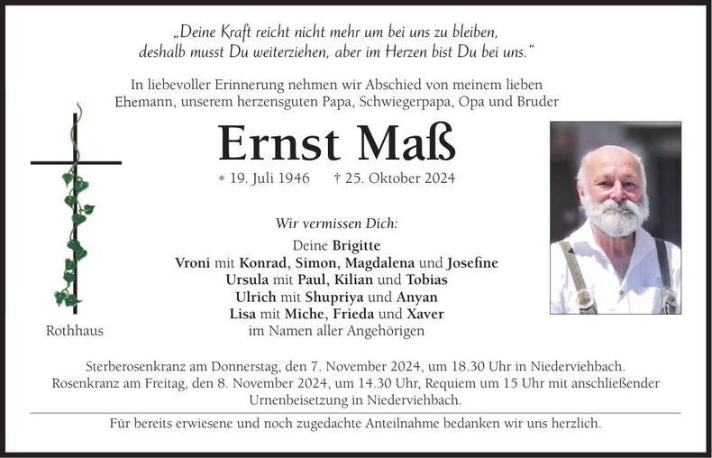 Traueranzeige Ernst Maß