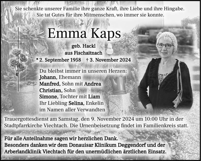 Traueranzeige Emma Kaps