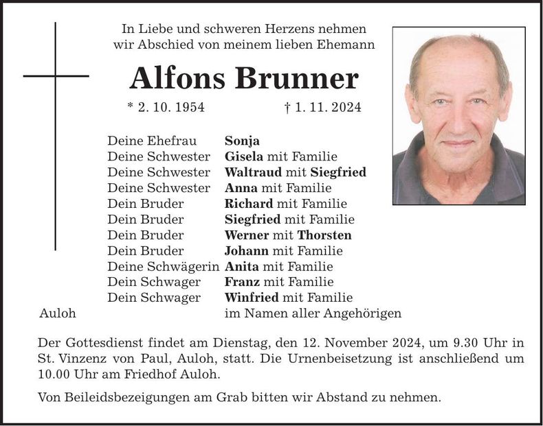 Traueranzeige Alfons Brunner
