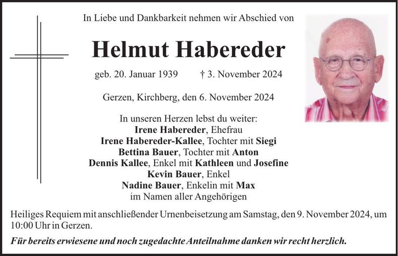 Traueranzeige Helmut Habereder