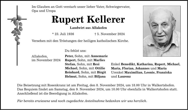Traueranzeige Rupert Kellerer