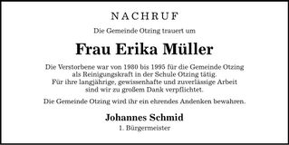 Traueranzeige Erika Müller