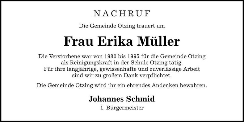 Traueranzeige Erika Müller