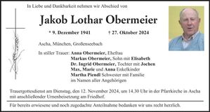 Traueranzeige Obermeier Jakob Lothar