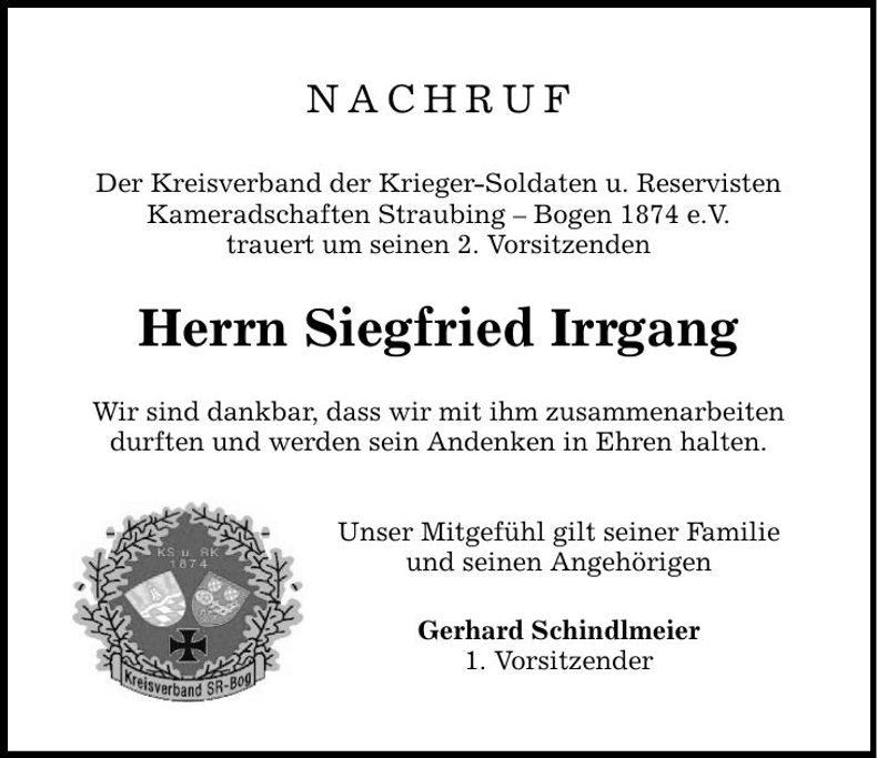 Traueranzeige Siegfried Irrgang