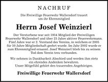 Traueranzeige Josef Weinzierl