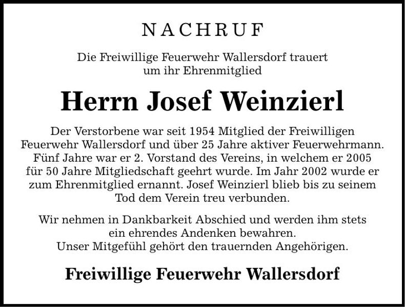 Traueranzeige Josef Weinzierl