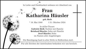 Traueranzeige Katharina Häusler