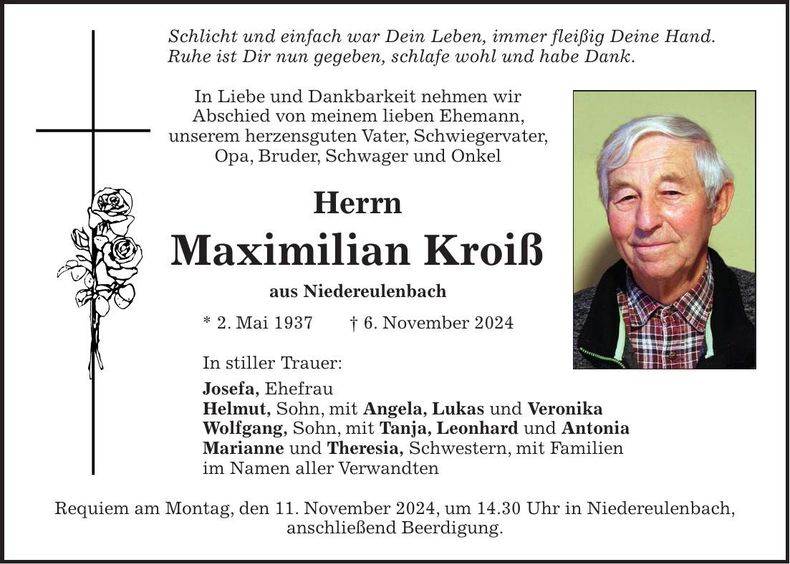 Traueranzeige Maximilian Kroiß