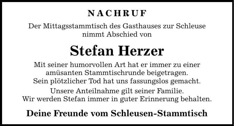 Traueranzeige Stefan Herzer