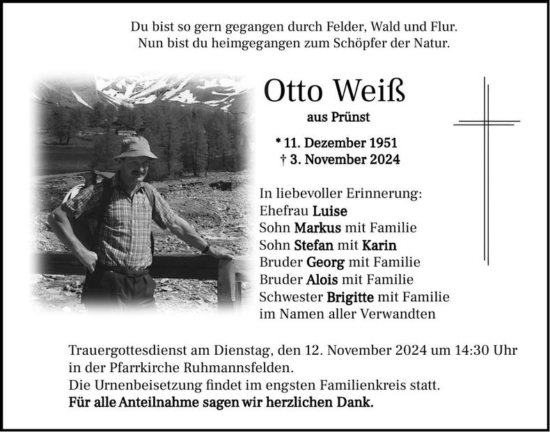 Traueranzeige Otto Weiß