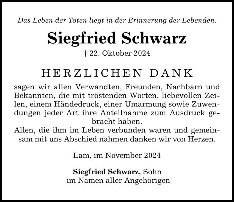 Traueranzeige Siegfried Schwarz