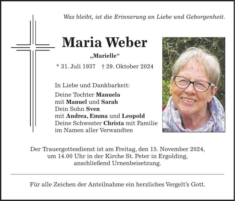 Traueranzeige Maria Weber