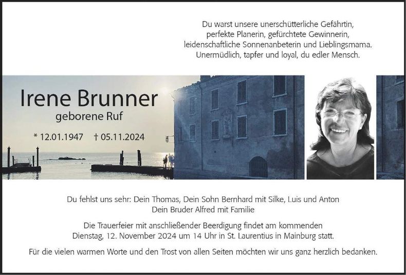 Traueranzeige Irene Brunner