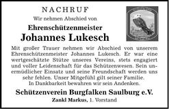Traueranzeige Johannes Lukesch