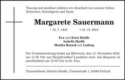 Traueranzeige Margarete Sauermann
