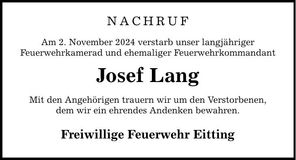 Traueranzeige Josef Lang