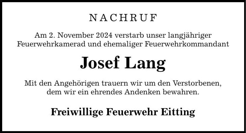 Traueranzeige Josef Lang