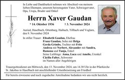 Traueranzeige Xaver Gaudan