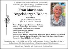 Traueranzeige Marianne Angelsberger-Beham