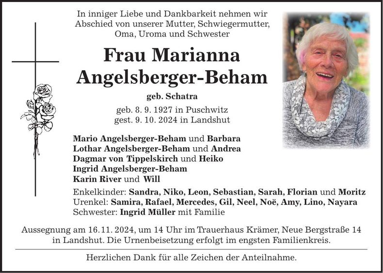 Traueranzeige Marianne Angelsberger-Beham
