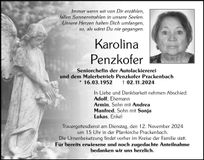 Traueranzeige Karolina Penzkofer