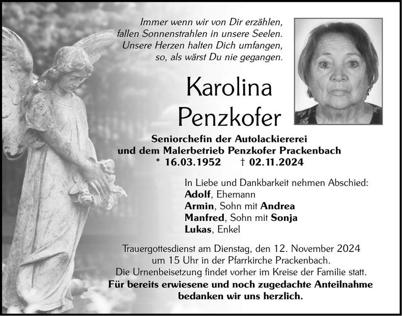 Traueranzeige Karolina Penzkofer