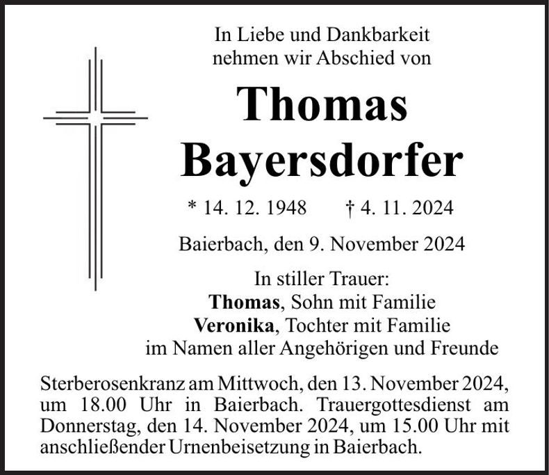 Traueranzeige Thomas Bayersdorfer