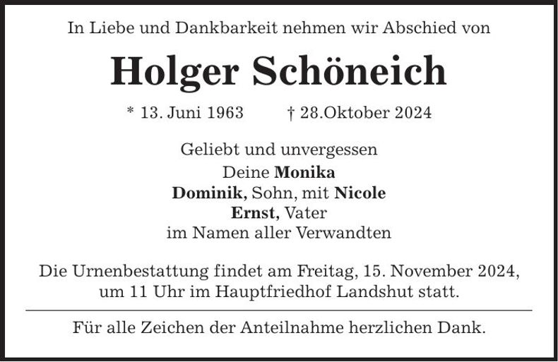 Traueranzeige Holger Schöneich